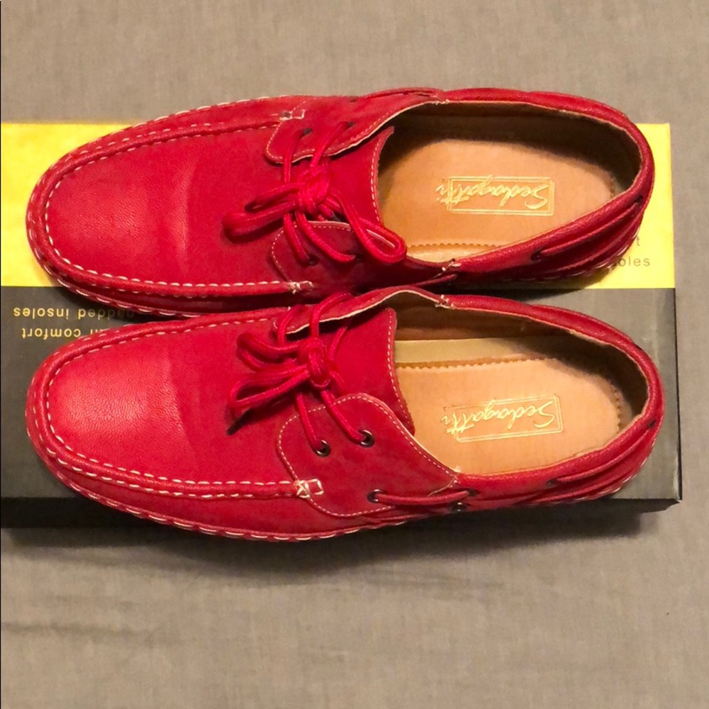 Red boat shoes